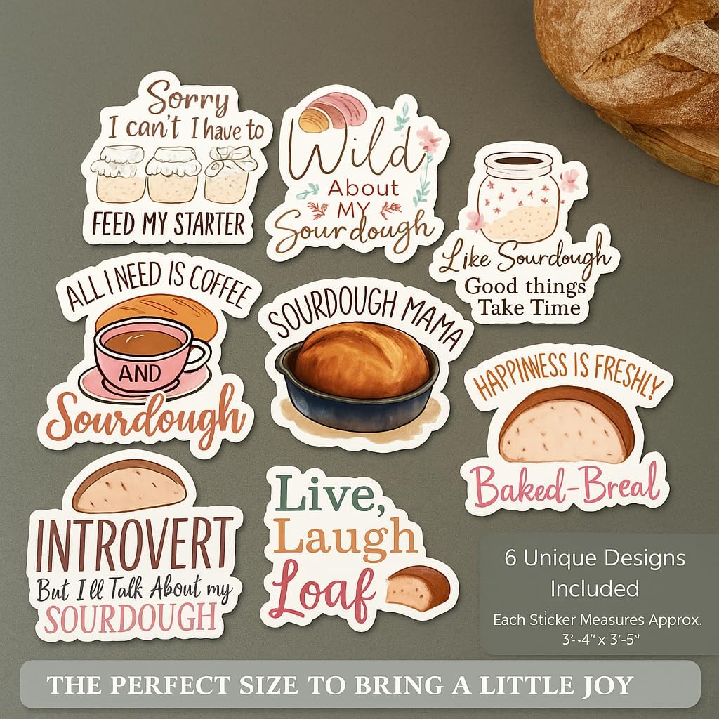 Sourdough Meme Stickers for Bakers – 8-Pack Waterproof Vinyl Stickers for Laptops, Water Bottles, Sourdough Starter Jars – Funny Gift for Homemade Bread Lovers & Sourdough Enthusiasts (Yellow) image 5