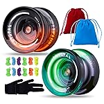 MAGICYOYO K2 Responsive Yoyo for Kids Beginners Yo-Yo with 2 Yo yo Gloves, 1 Blue Sack, 1 Red Sack, 12 Yo-yo Strings (Crystal Black Orange + Black Green)