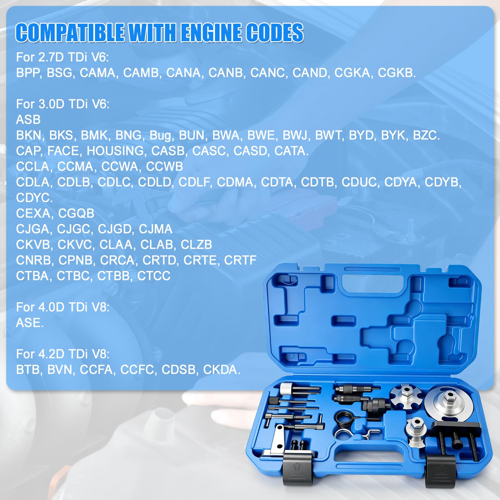 Kit Attrezzo Messa in Fase Motore Set Compatibile con Audi A4 A5 A6 A7 A8 Q5 Q7 2.7 3.0 TDi V6 4.0 4.2 TDi V8 Strumento di Regolazione del Motore