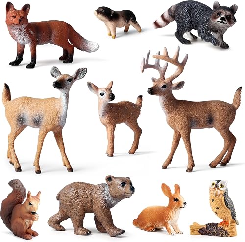 EOIVSH Forest Animals Figures, 10pcs Realistic Woodland Creatures Figurines for 