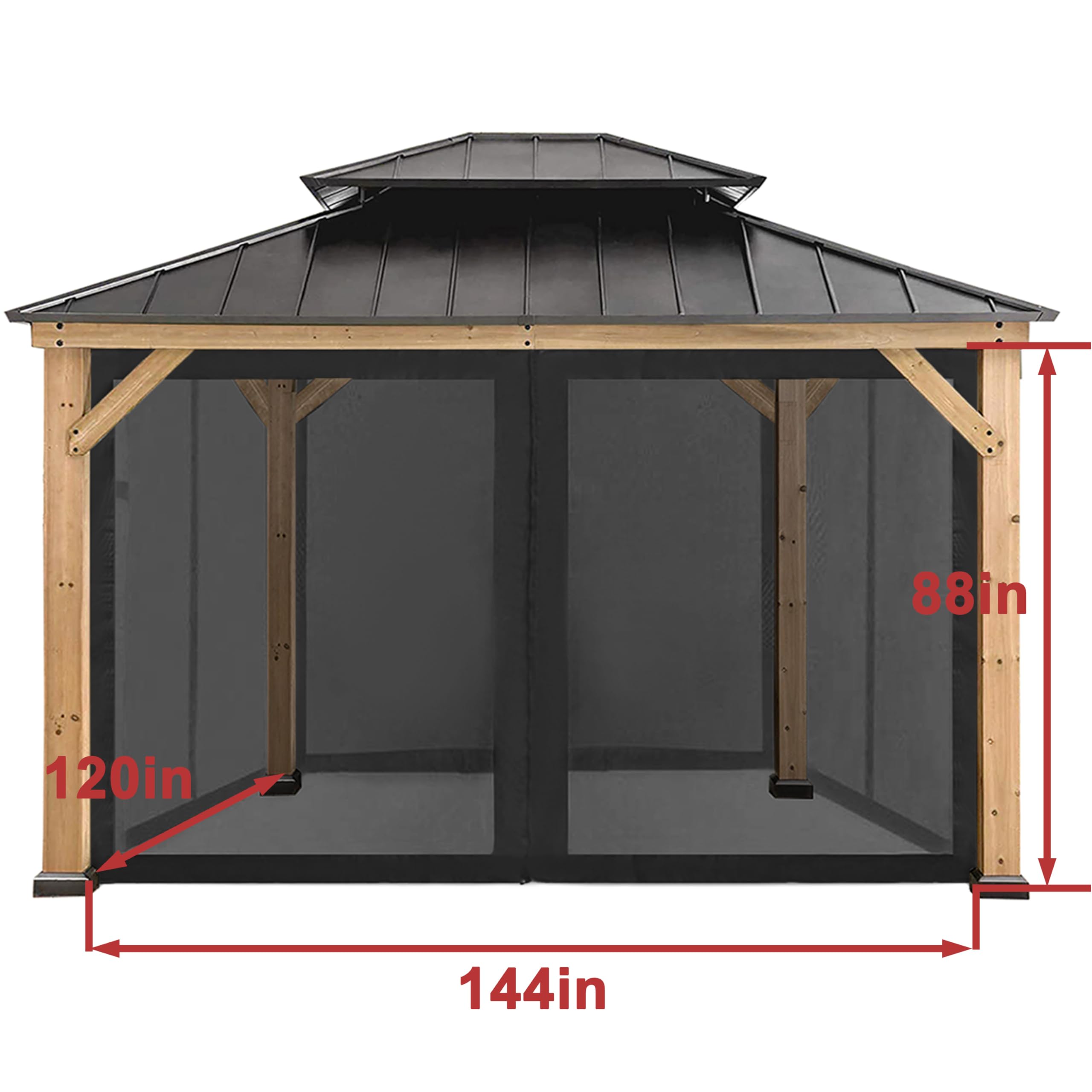 Moskitonetz-Seitenwände Für Pavillon 30,5x30,5 Cm – Ersatznetz Braun, Mit Reißverschluss, 218x366 Cm