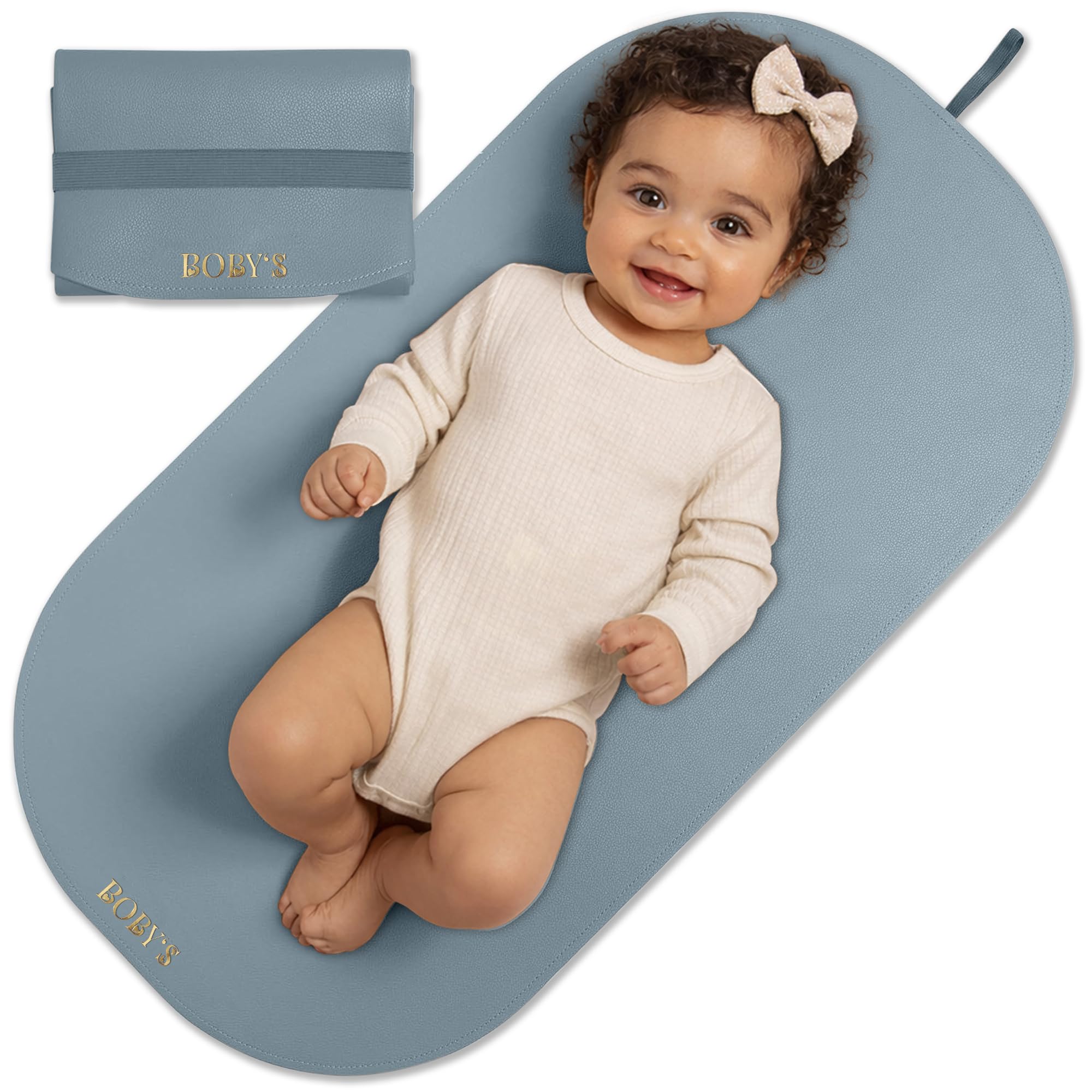 Wickelunterlage für unterwegs Baby Wickelmatte wasserdicht & abwaschbar faltbare Reise Wickelauflage aus veganem Leder Wickeltischauflage kompakt für Wickeltasche hygienisch Neugeborene (Blau)