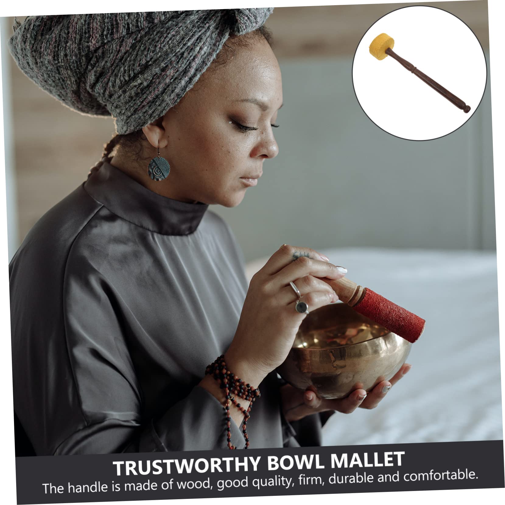 HEMOTON 1Pc Durable Yellow Buddhist Mallet Stick for Singing Bowls for Meditation and Multi Functional Striker Mallet with Smooth Surface for Sound