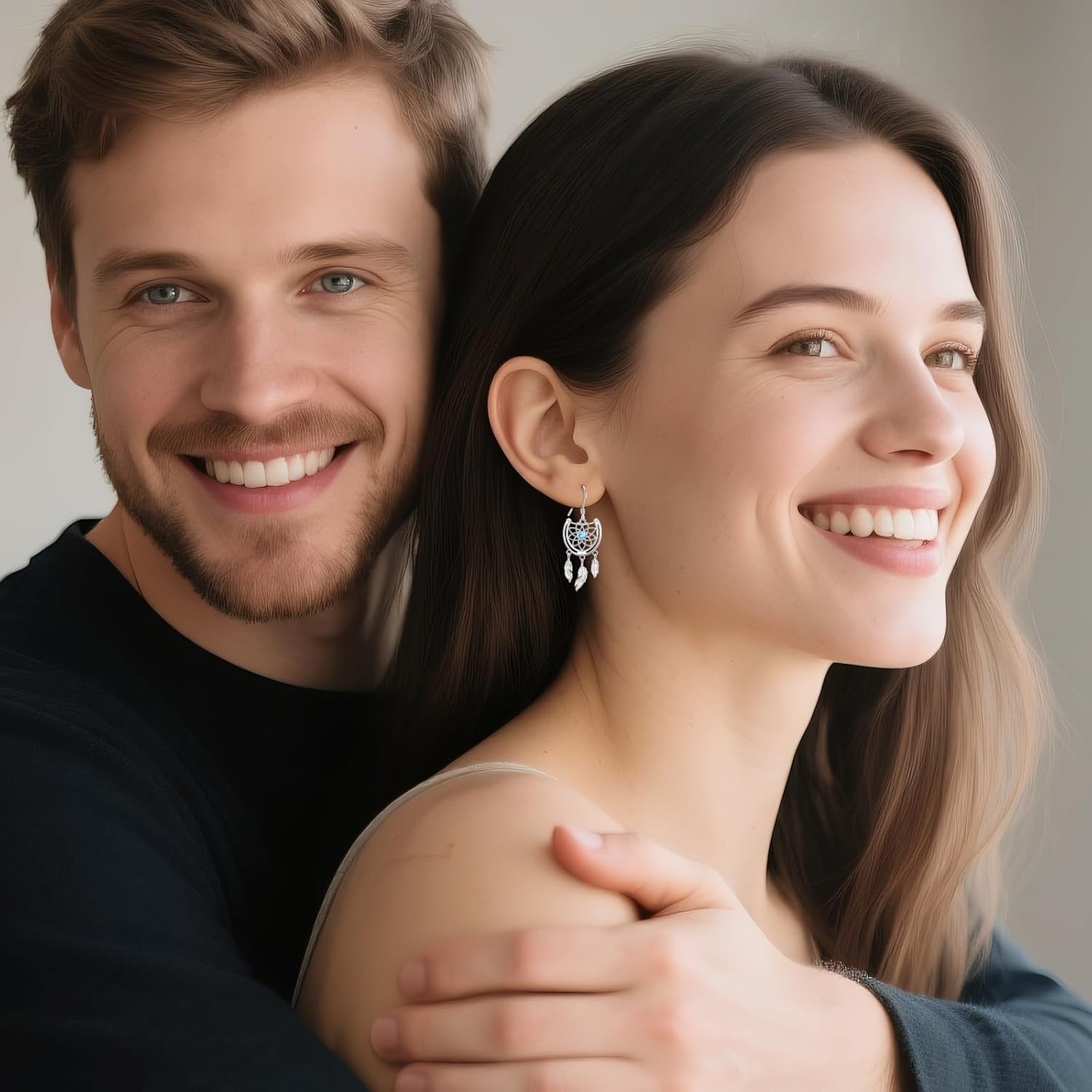 Feather Earrings 925 Sterling Silver Dream Catcher Earrings Horseshoe Pendant Turquoise Pendant Turquoise Jewelry Western Jewelry Gifts for Women - Image 4