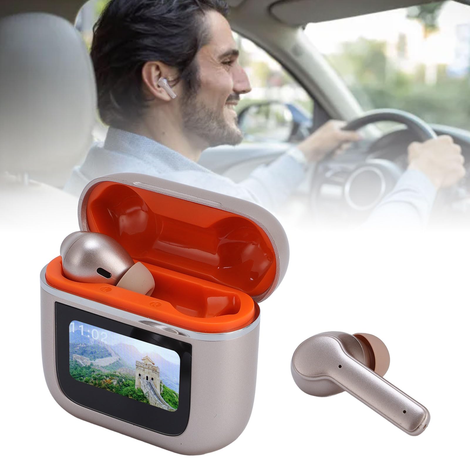 Generic Traduttore di Lingue Auricolari Bluetooth 144 Lingue Dispositivo di Traduzione Online Auricolari ANC Touchscreen per Viaggiatori D'affari (GOLD)