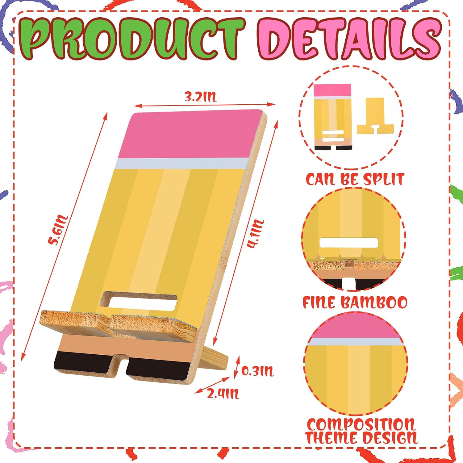 Novabright 24 Pcs Back to School Gift Phone Stands School Supplies Pattern Bulk Bamboo Phone Stands Compatible with All Cellphones for End of Year Back to Classroom Retirement Party Favors image 2