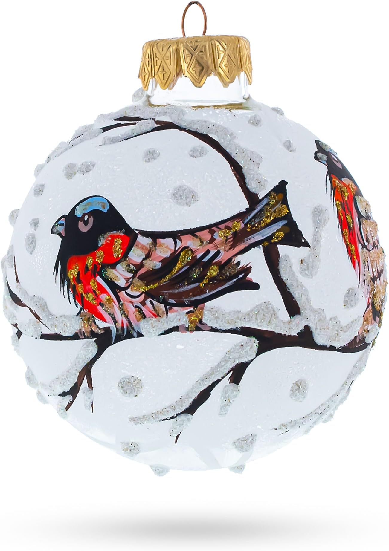 BestPysanky Bullfinch Birds on a Snow Branch Glass Ball Christmas Decoration Ornament 3.25 Inches