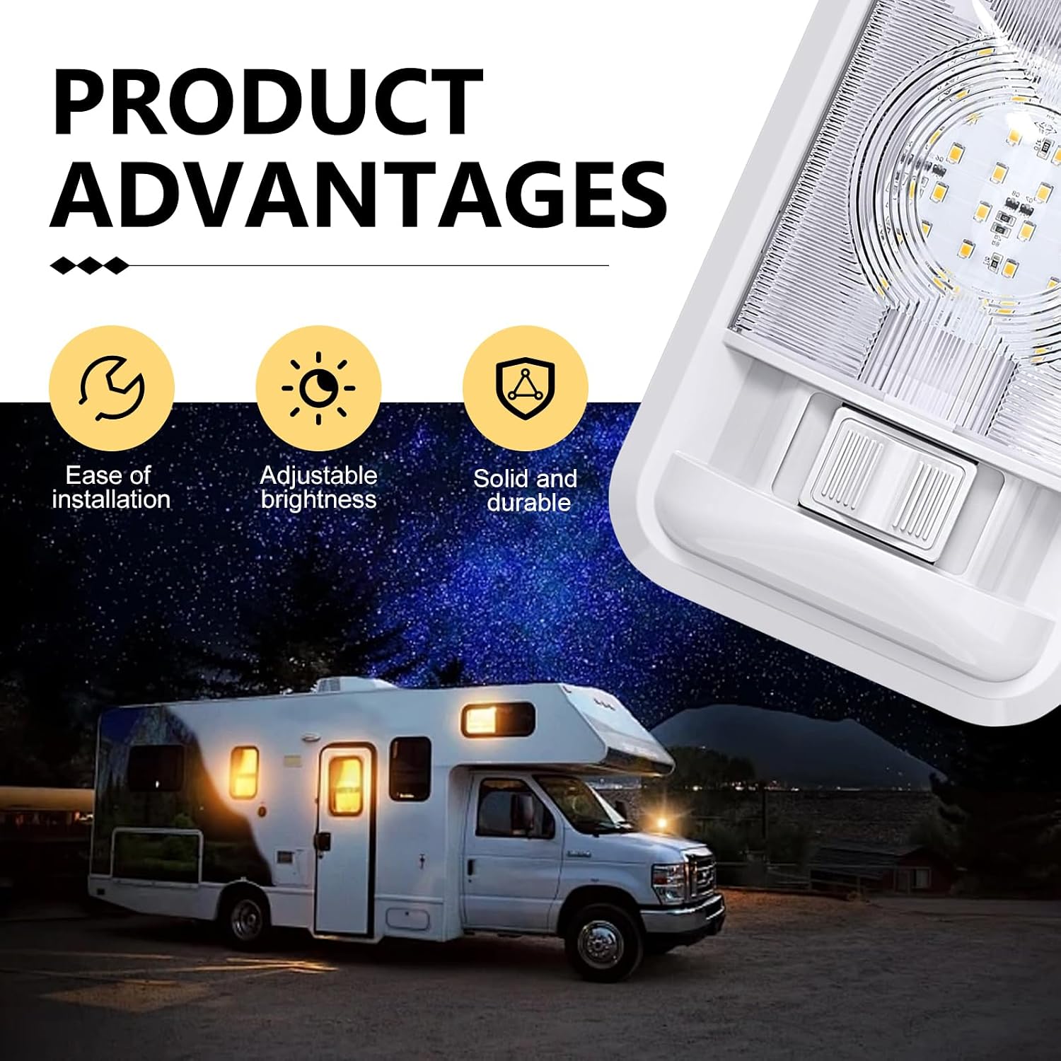 RV Ceiling Dome Light, 6500K Super Bright RV Interior LED Lights, Universa 12V LED Interior Light Fixtures with Switch, for Most RVs, Campervans (White Light)