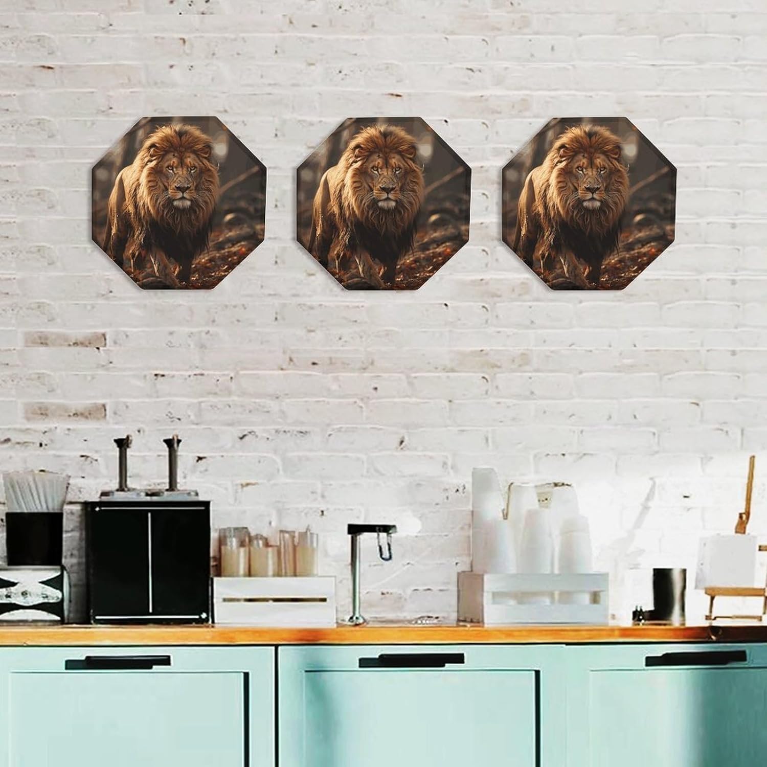 Ctagon Metal Sign for Home, Modern Display Plate for Kitchen, Lion Image Plates Accent Hanging Wall Decorations 3PCS for Living Room, Bedroom, Hallway, Hotel