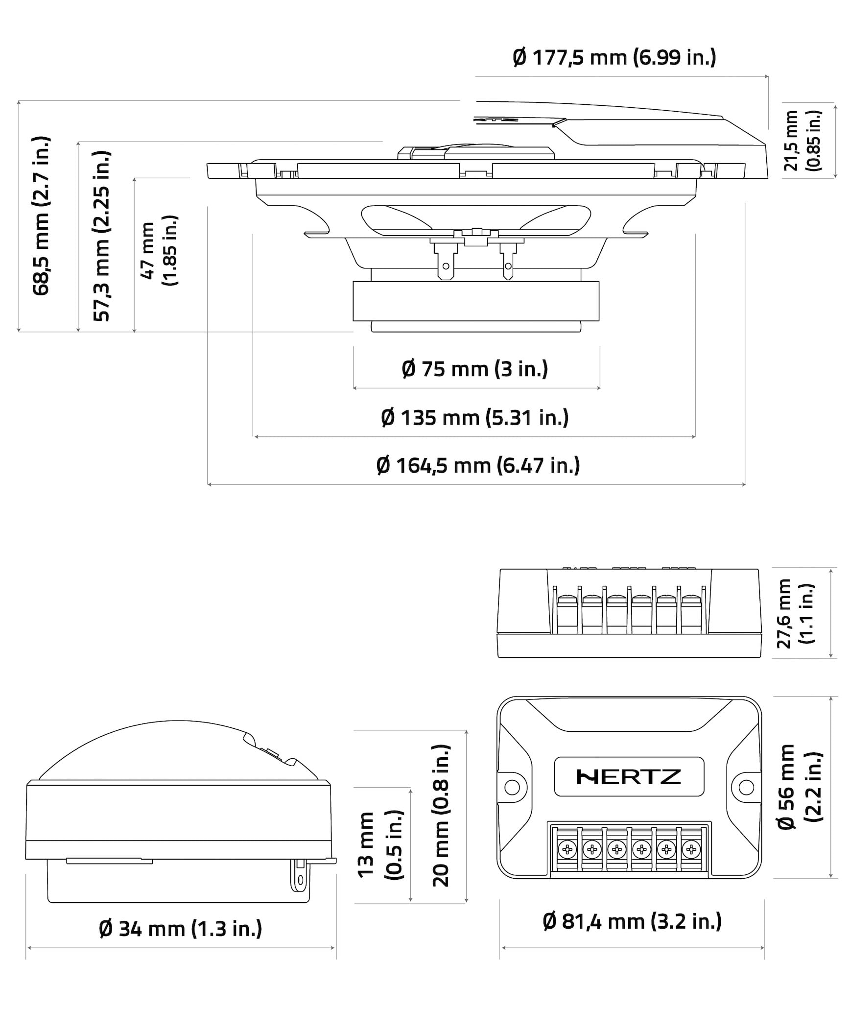 Hertz K 165 Fan Edition - Kit de altavoces (2 vías, con woofer de 165/170 mm, tweeter de 24 mm y crossover integrado, 300 W Peak, 4 ohmios, rejillas incluidas e instalación fácil)