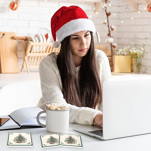 Miniatura 6 de 4 posavasos de Navidad vintage para árbol de Navidad, posavasos de cerámica retro para tazas, hogar, cocina, mesa, protección de mesa, regalo de