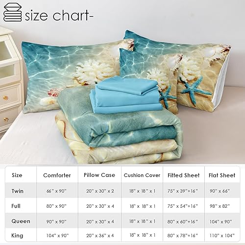 Miniatura 4 de Bedbay Juego de edredón costero de 5 piezas, tamaño individual, juego de edredón de 5 piezas, color turquesa, océano, playa, juego de ropa de cama