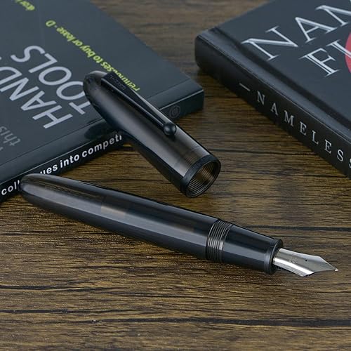 Vista 68 de Jinhao 9019 - Pluma estilográfica acrílica, tamaño 8, punta fina con convertidor de tinta, color rojo vino transparente, diseño clásico, bolígrafo