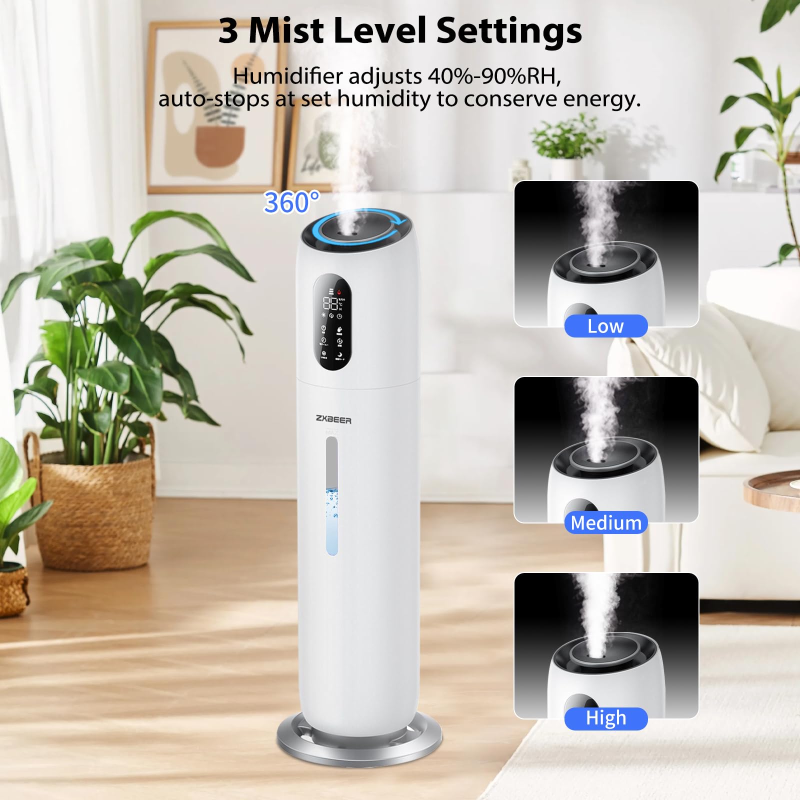 Humidifiers for Bedroom Large Room, ZXBEER 9L Top Fill Ultrasonic