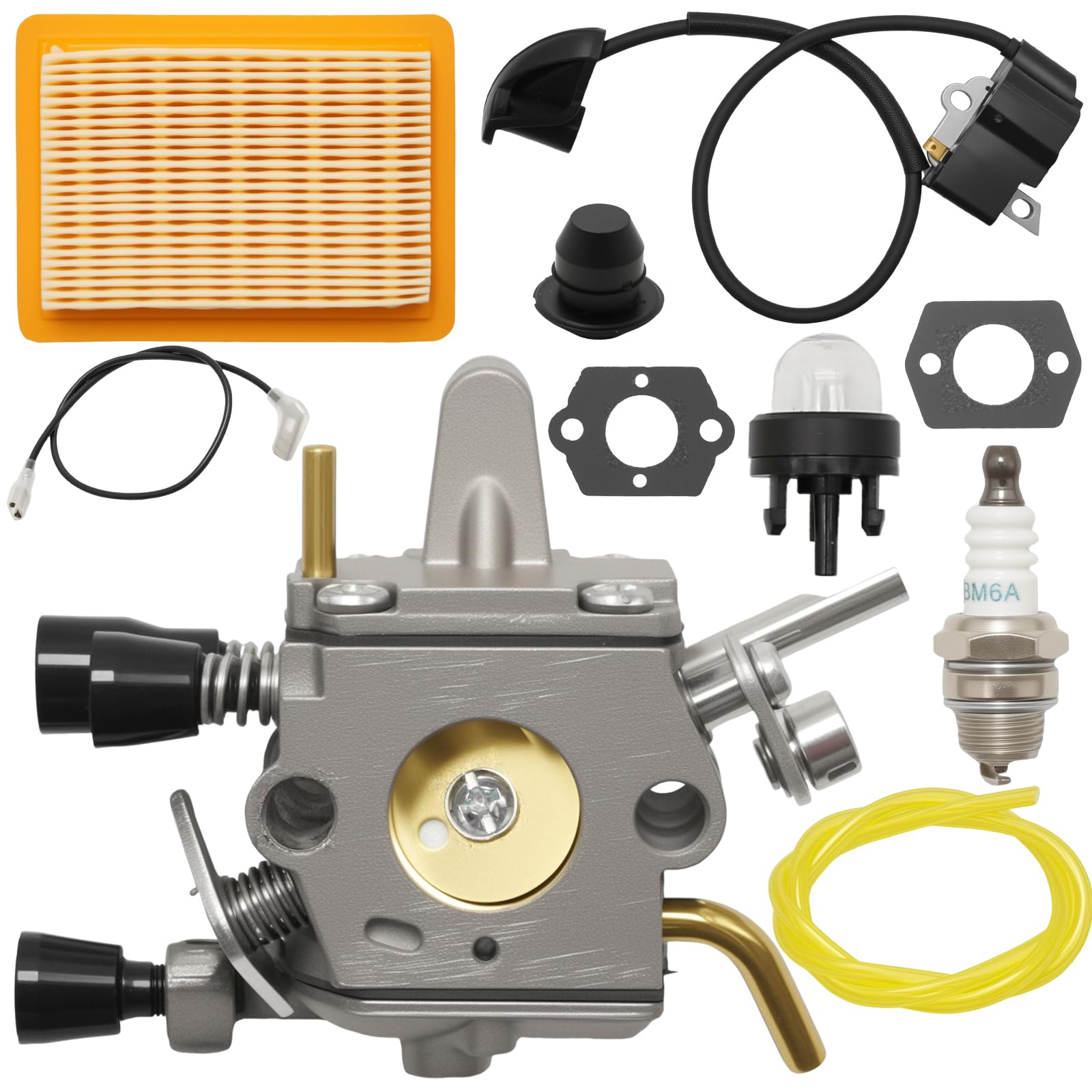 41341410300 Carburetor Kit with Ignition Coil Gaskets Spark Plug Replacement for Stihl FS120 FS200 FS202 FS250 FS300 FS350 Trimmer Weedeater Brush Cutter-image-3