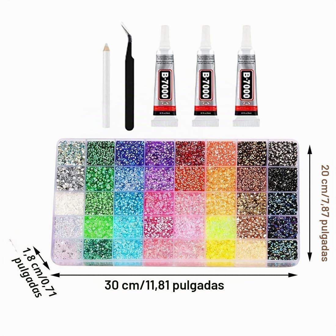 40 colores 32000 piezas de diamantes de imitación de jalea de resina para escarabajos, piedras de grano plano de 3 mm para manualidades con 3 piezas de pegamento de 10 ml, kit de bedazle de