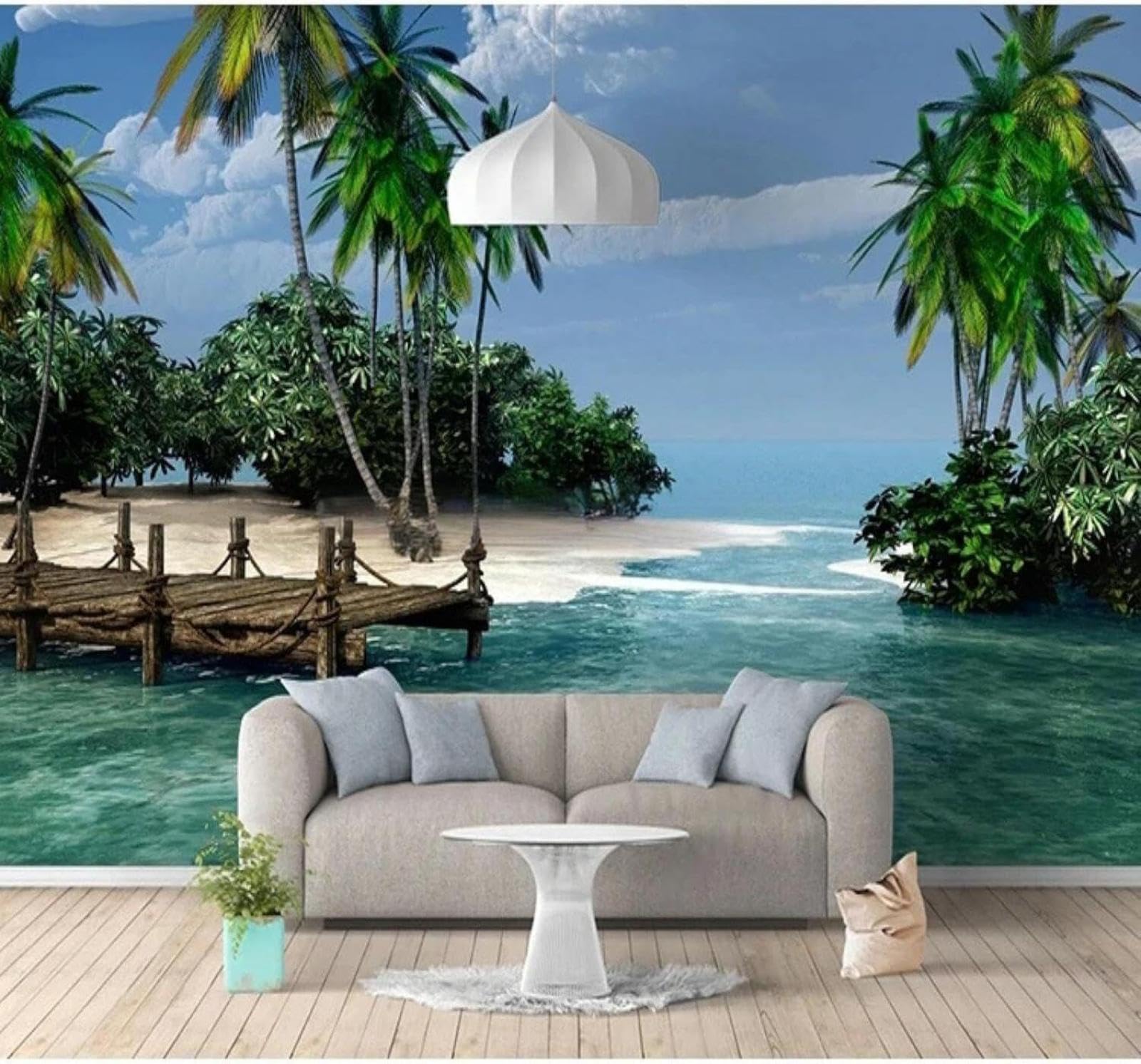 XLMING Fresh Blue Sky Sea Coconut Trees Seascape 3D Wallpaper Luxury Home Dining Decor Paste Sofa Living Room The Wall for Bedroom Mural-200cm×140cm