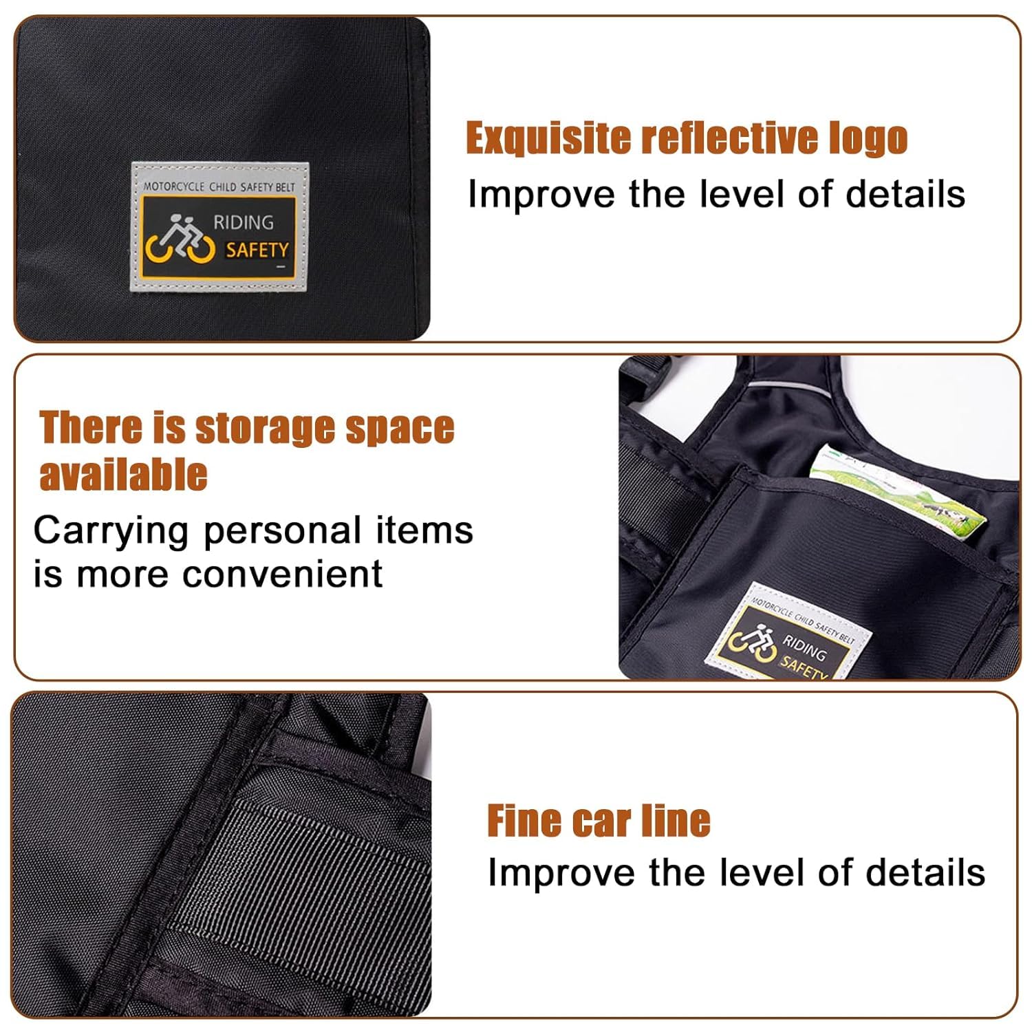 Ceinture de Sécurité Moto Enfant Réglable Harnais avec Bandes Réfléchissantes pour Voiture Électrique Bébé 2-12 Ans