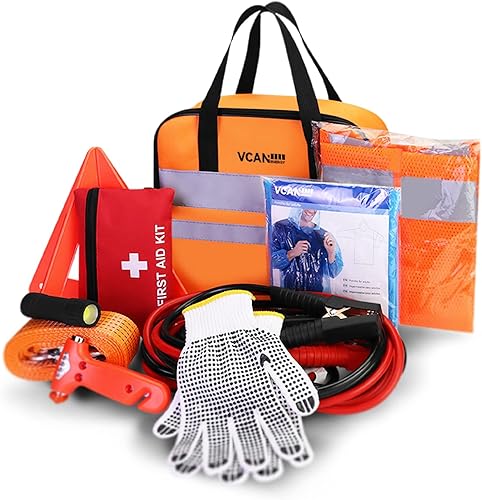 Miniatura 8 de VCANENERGY Kit de emergencia para automóvil con cables de puente, kit de primeros auxilios, kit de asistencia lateral de seguridad para vehículos de
