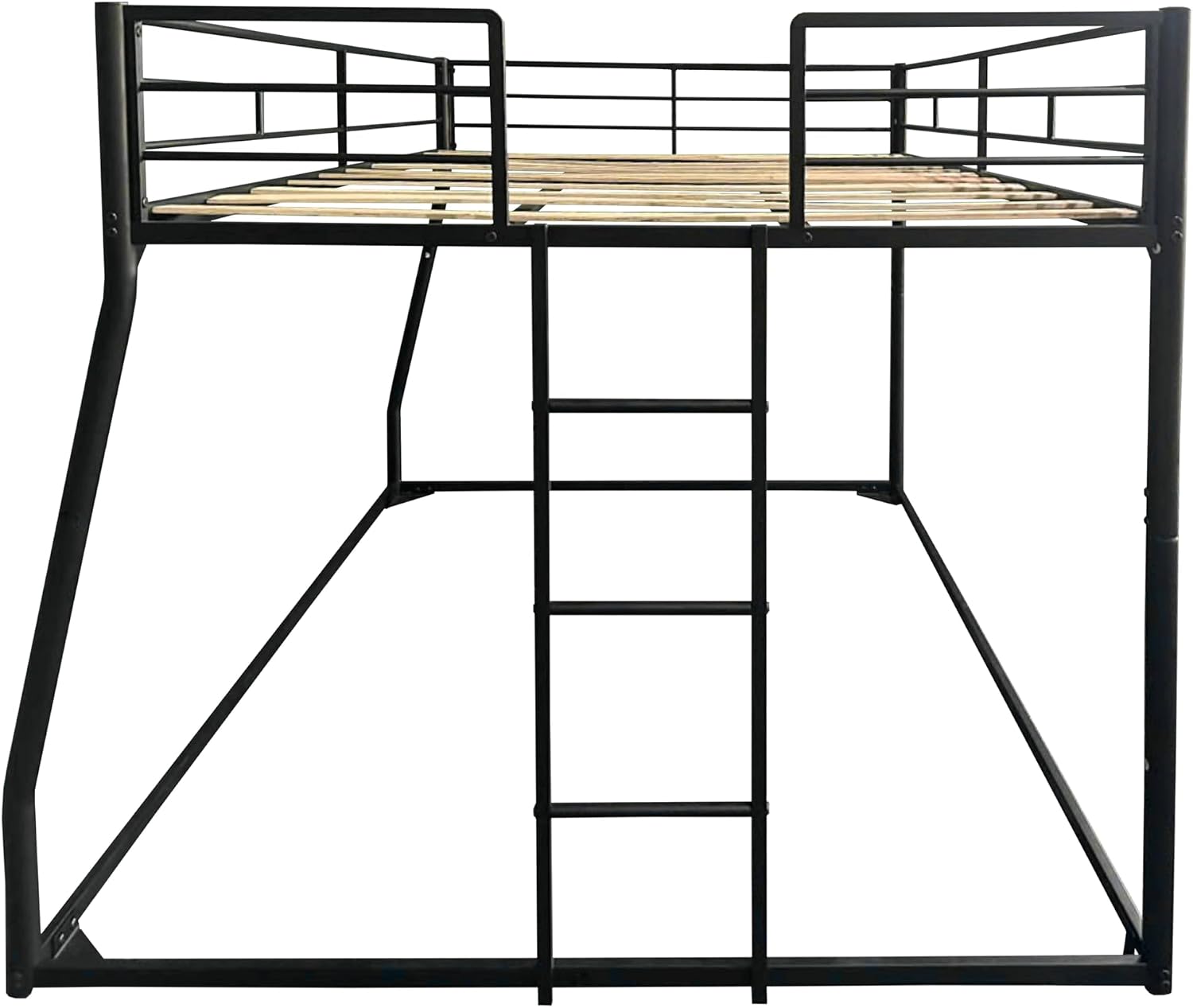 Side view of the DNYN Full XL Over Queen Bunk Bed, showing the integrated ladder for upper bunk access.