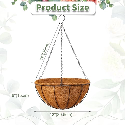Miniatura 2 de Rtteri Macetas colgantes de metal con forro de fibra de coco, soporte redondo de metal para plantas con cadena, porche, patio, porche, decoración de