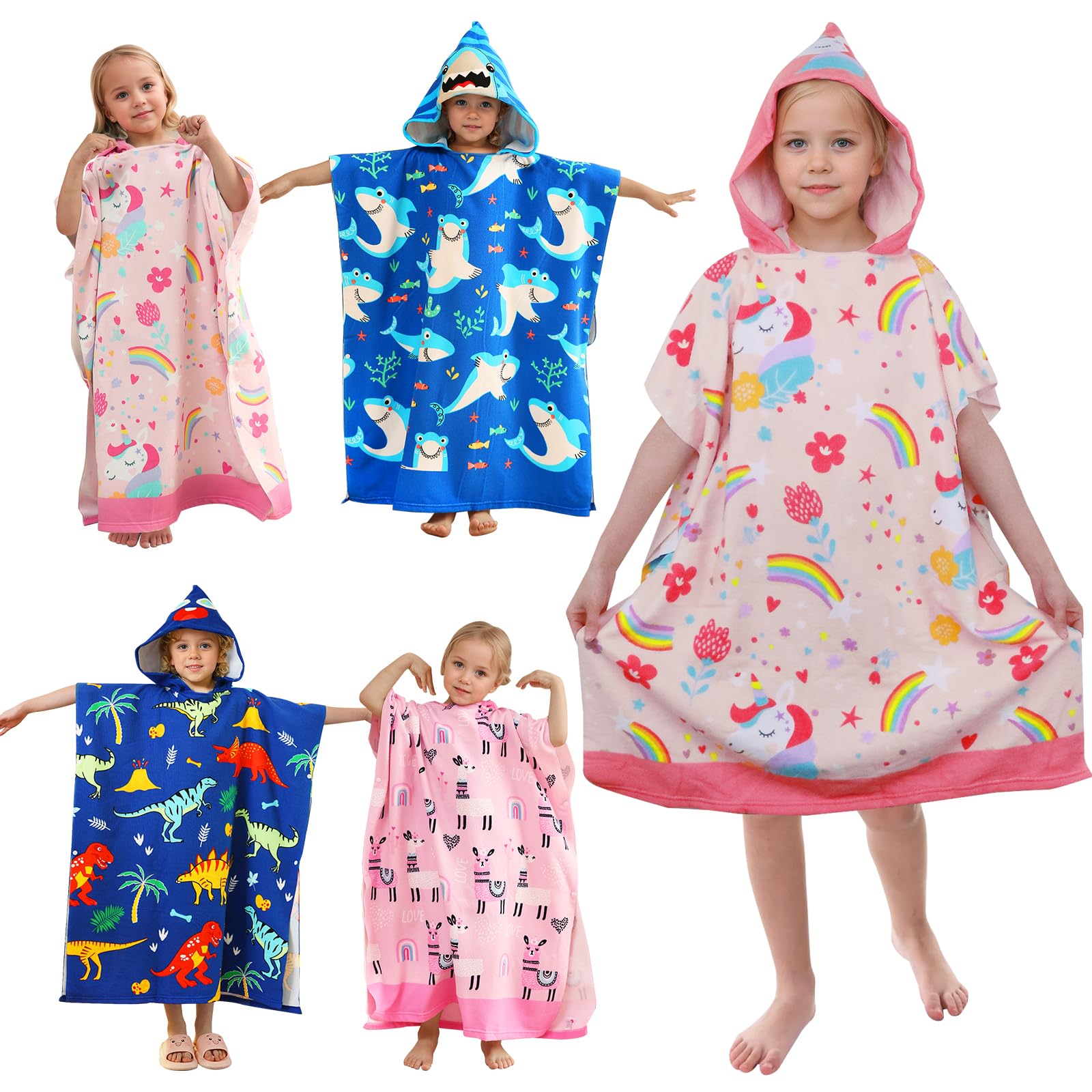 Asciugamano Poncho da Bambino, Poncho da Bagno Telo da Spiaggia per Bambini Extra Large Teli Mare in Microfibra Accappatoio con Cappuccio per Bambine e Bambini, Altezza 120-170 cm (Unicorno)