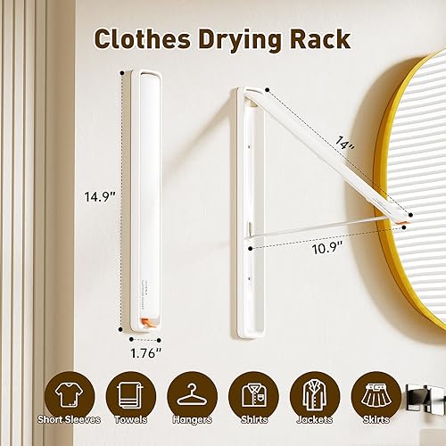 Miniatura 3 de Tendedero de ropa retráctil montado en la pared para lavandería, estante de secado de ropa plegable para interiores o exteriores, secadora de