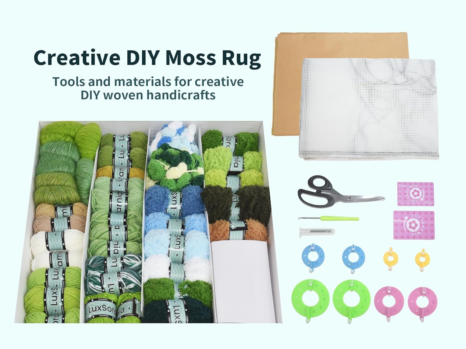 3D Moss Rug DIY Kit,Latch Hook Large Aesthetic Rug,Cozy Fluffy Art Carpet Washable for Bedroom,Living Room,Bohemian Organic Home Dorm Decor,Yarn Craft Hobbies for Women (SapphireStream-A)