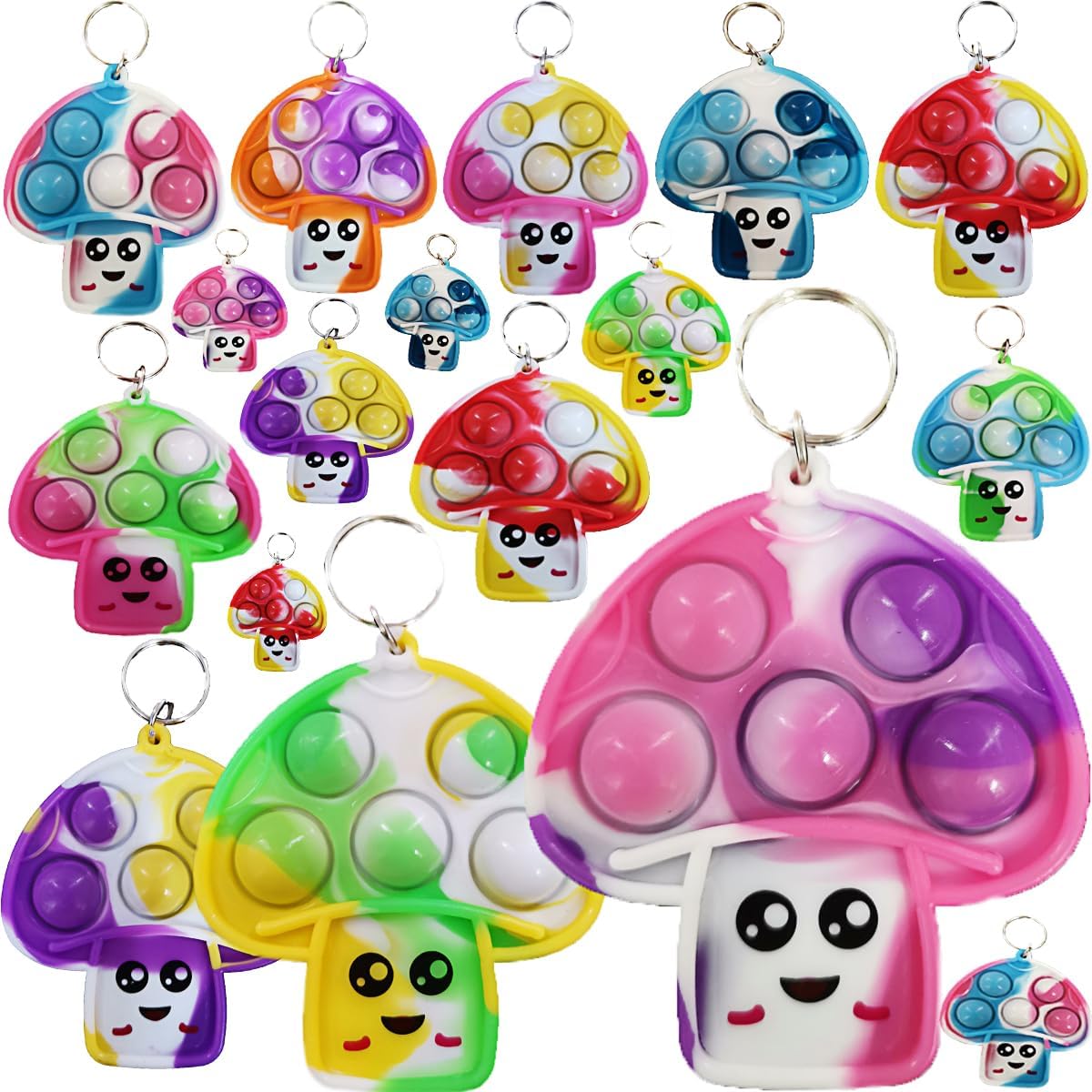 30 Packs Bulk Mushroom Backpack Mini pop Fidget Keychain，Summer Birthday Party Favors,Students Bubble Prize for boy and Little Girl,Kids
