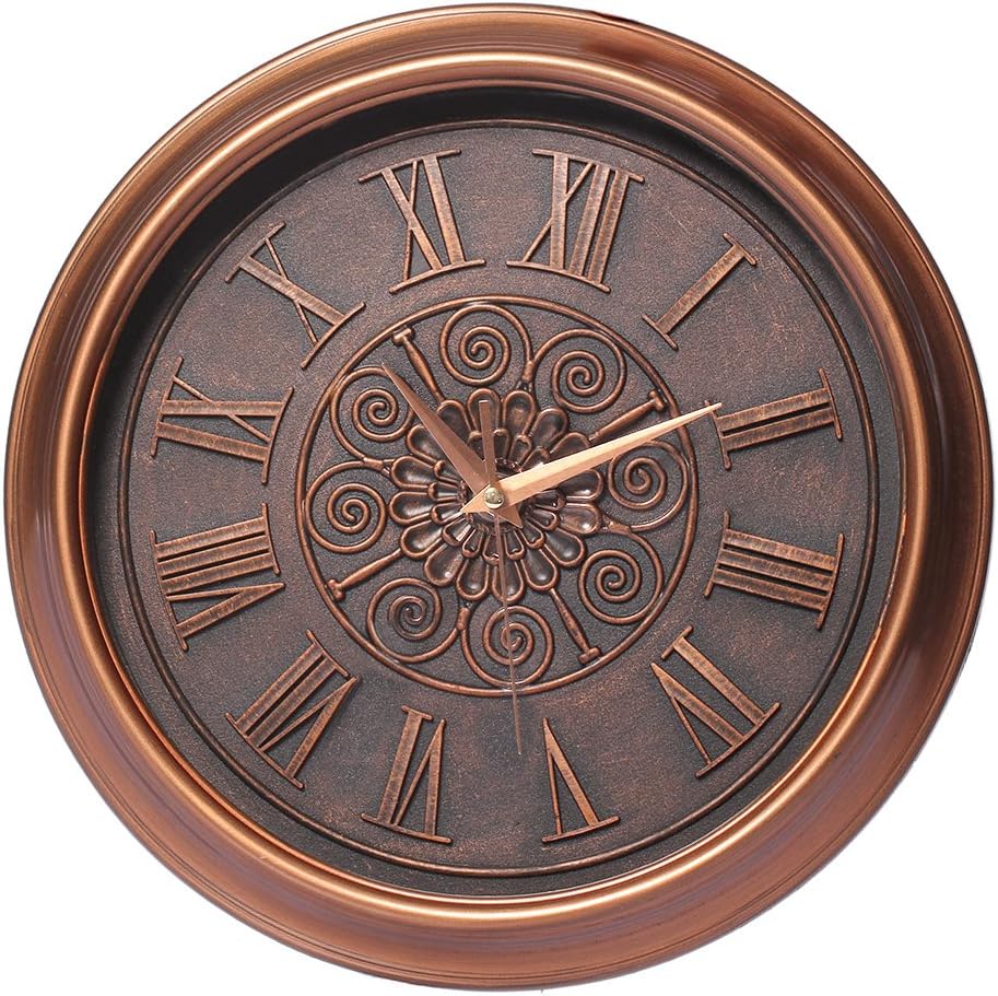 Retro Indoor Silent Non Ticking Quartz Modern Wall Clock Roman Numeral 11 Inches Gold Hands