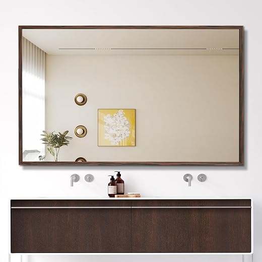 TheiaMo 48"x30" Bathroom Mirror with Natural Wood Frame for Wall, Large Rectangle Vanity Mirror Rustic Farmhouse Decor Mir...