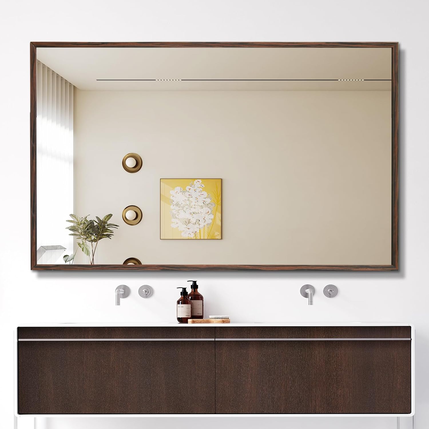 TheiaMo 48"x30" Bathroom Mirror with Natural Wood Frame for Wall, Large Rectangle Vanity Mirror Rustic Farmhouse Decor Mir... - Review, Price and Buying Guide