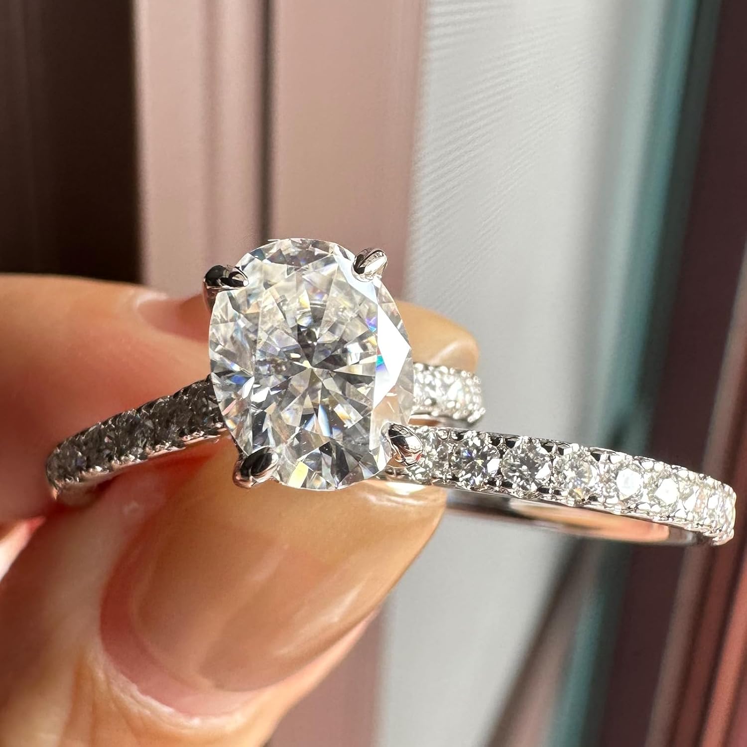 Newshe Jewellery Moissanite Bridal Set for Women 925 Sterling Silver Womens Wedding Ring Sets Engagement Eternity Size 5-10 - Image 4