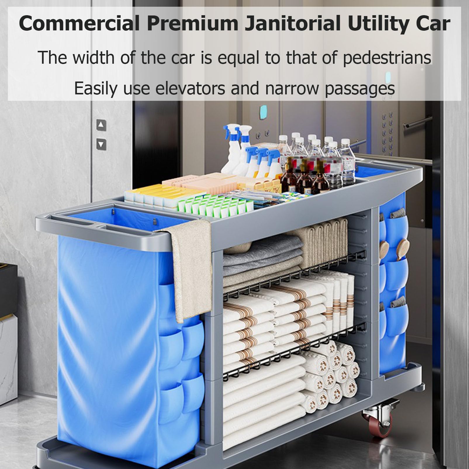 Carrito de limpieza resistente, organizador de limpieza grande para servicio de habitaciones, limpieza y lavado, ideal para escuelas, oficinas y empresas de limpieza