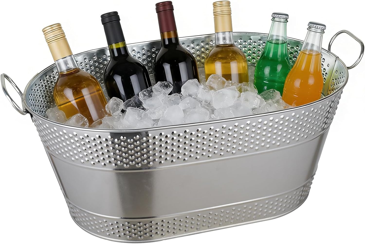 1 Pack 4 Gallon Galvanized Ice Bucket, Large Galvanized Beverage Tub Ice Bucket for Parties, Thick Metal Beverage Buckets with Handles, Oval Drink Buckets for Parties Indoor or Outdoor (Black)