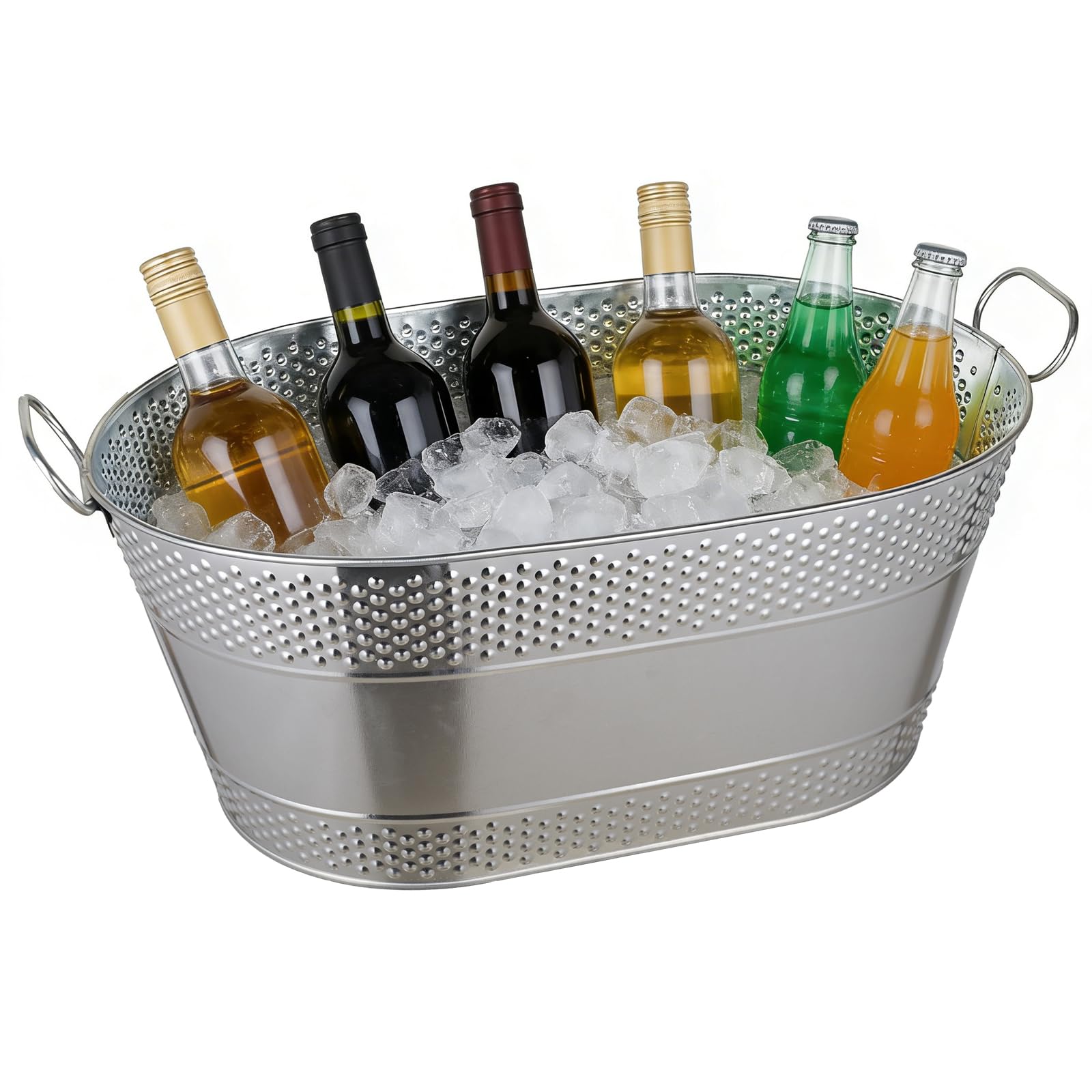 Photo 1 of 1 Pack 4 Gallon Galvanized Ice Bucket, Large Galvanized Beverage Tub Ice Bucket for Parties, Thick Metal Beverage Buckets with Handles, Oval Drink Buckets for Parties Indoor or Outdoor (Sliver)