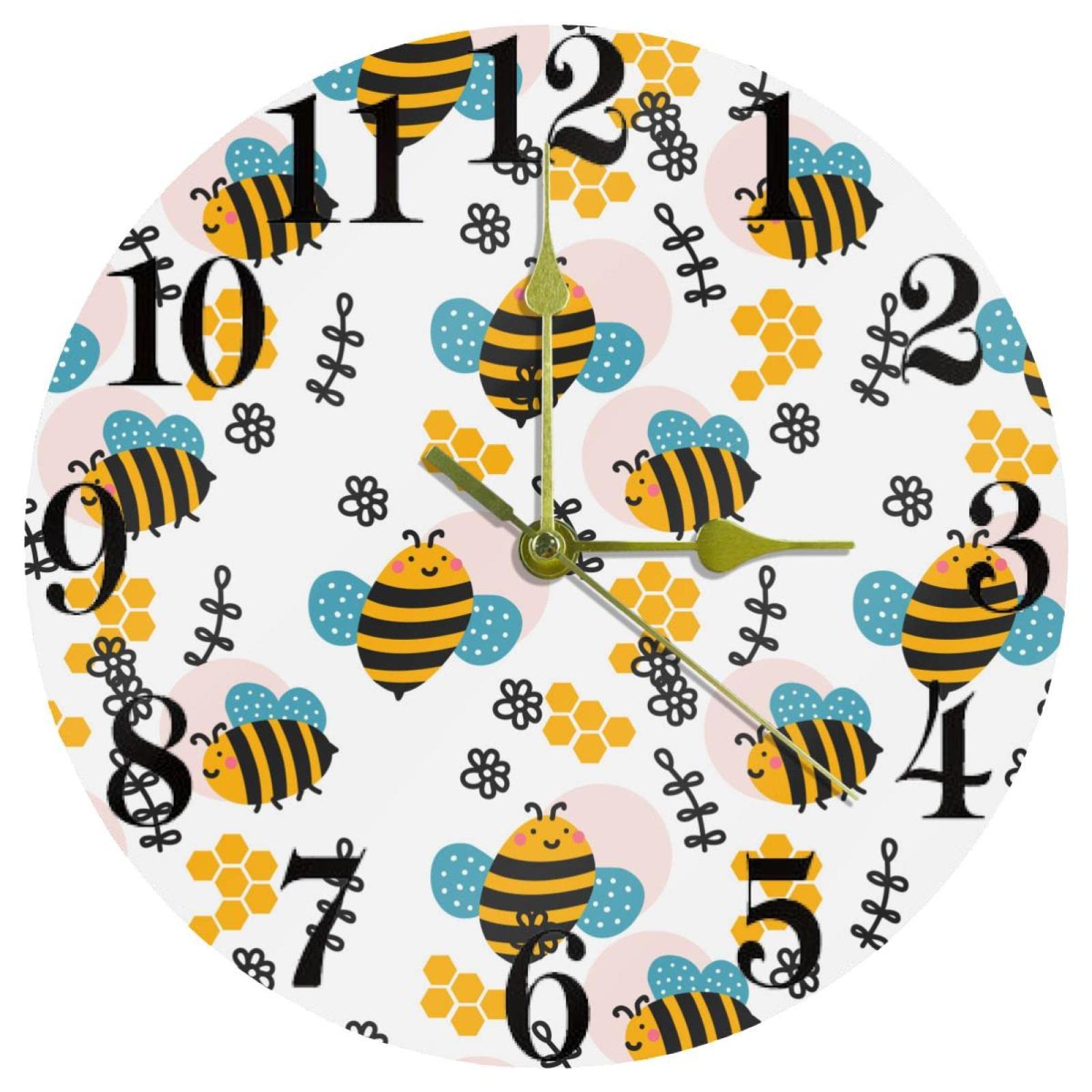Horloge murale à quartz silencieuse décoration abeille pour une cuisine lumineuse et chaleureuse