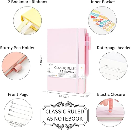 Miniatura 2 de feela Paquete de 3 cuadernos de tapa dura para mujer, juego de diario clásico rayado, suministros escolares de negocios, con 3 bolígrafos negros