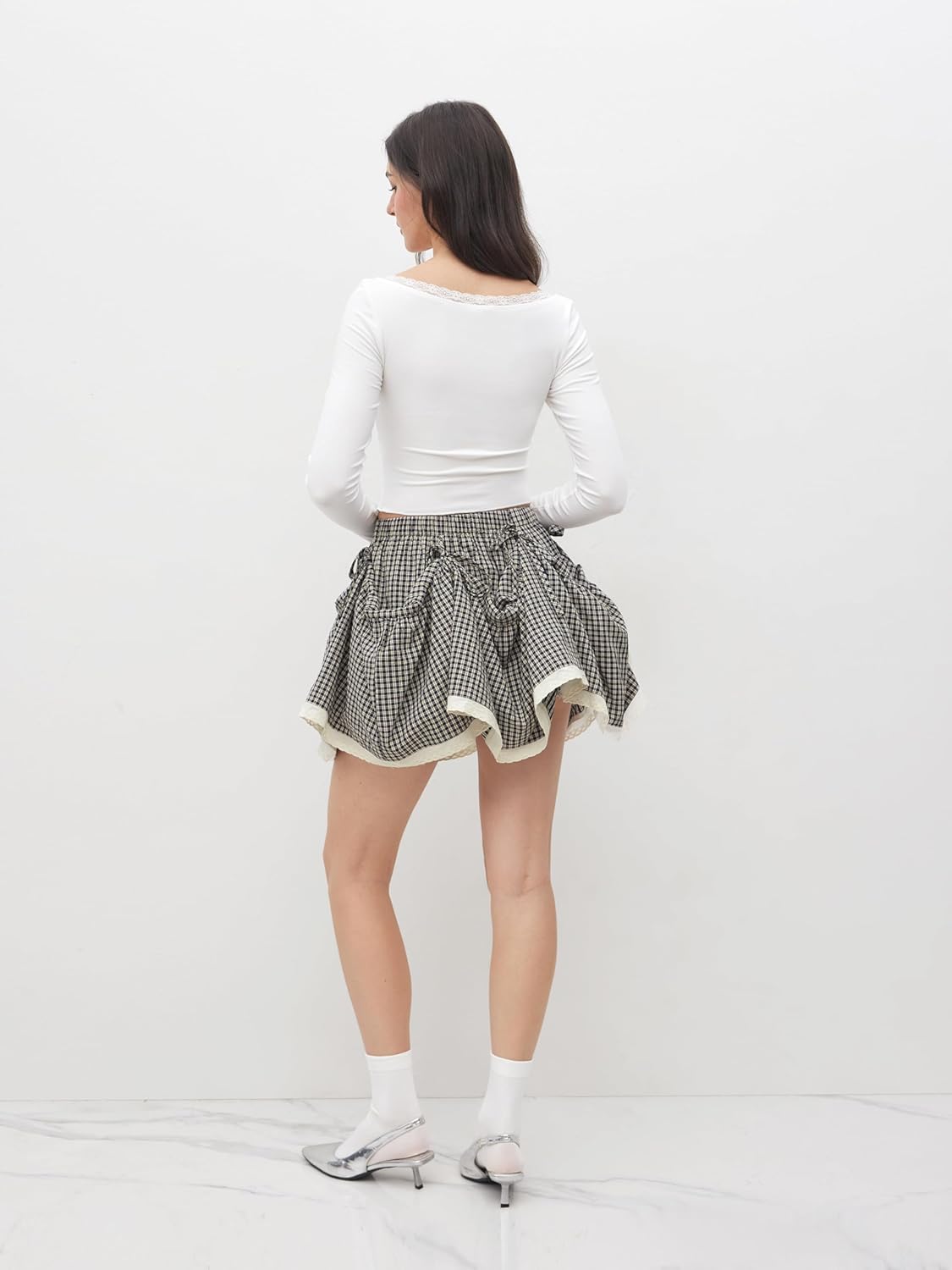 CIDER Plaid Skirts for Women Mid Waist Tiered Knotted Maxi Skirts Two Way Cotton Blend Lined Woven Skirt