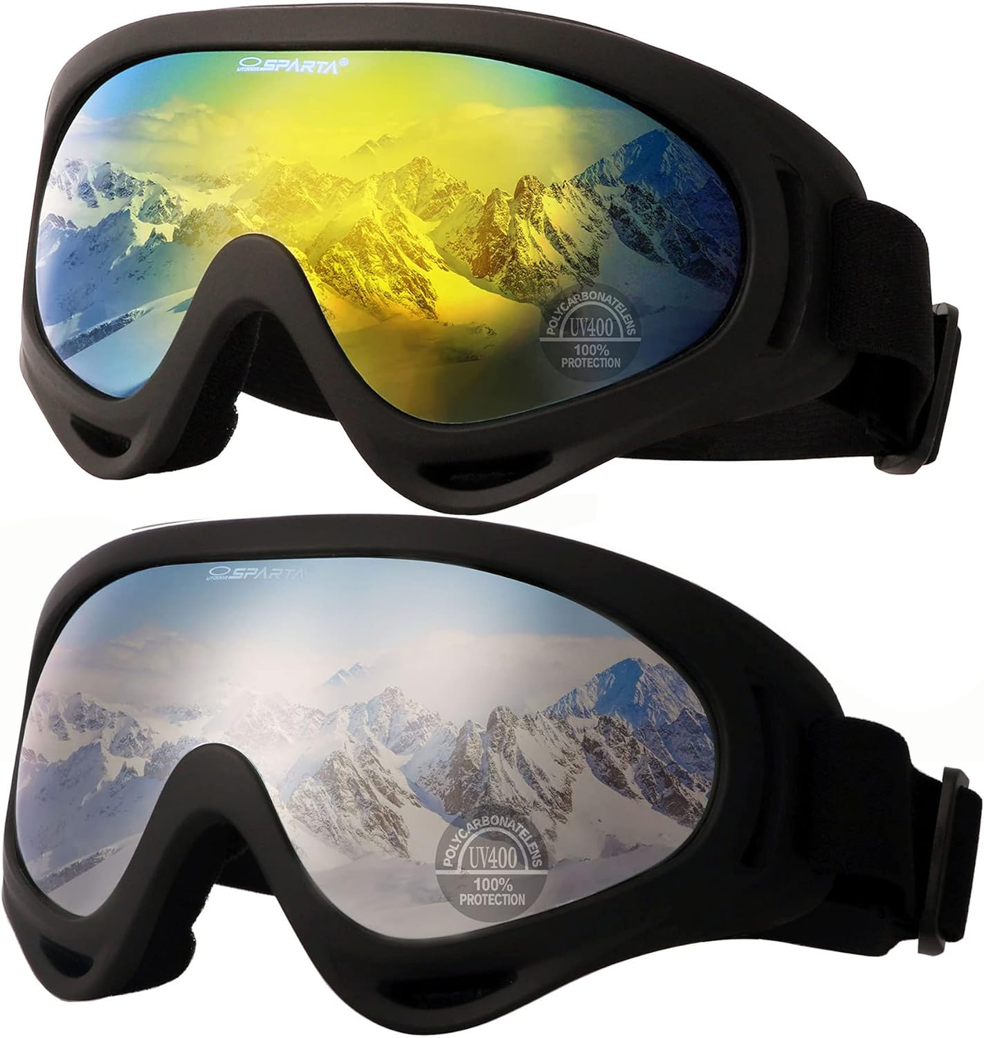 OUTDOOR SPARTA 2-Pack Snow Ski Goggles, Snowboard Goggles for Men, Women, Youth, Kids, Boys or Girls