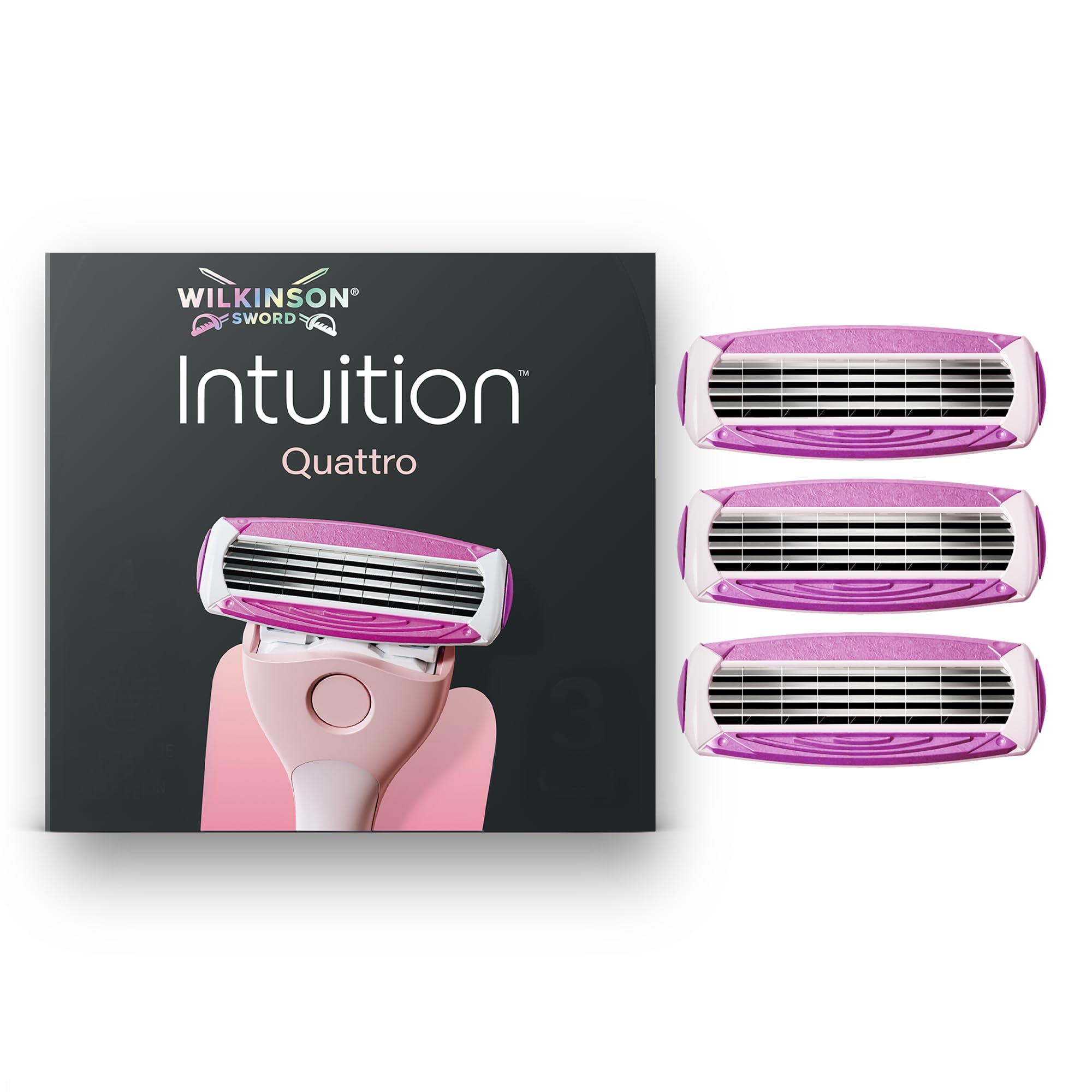 Wilkinson Sword Intuition Quattro Razors for Women, 3 Women’s Razor Blade Refills