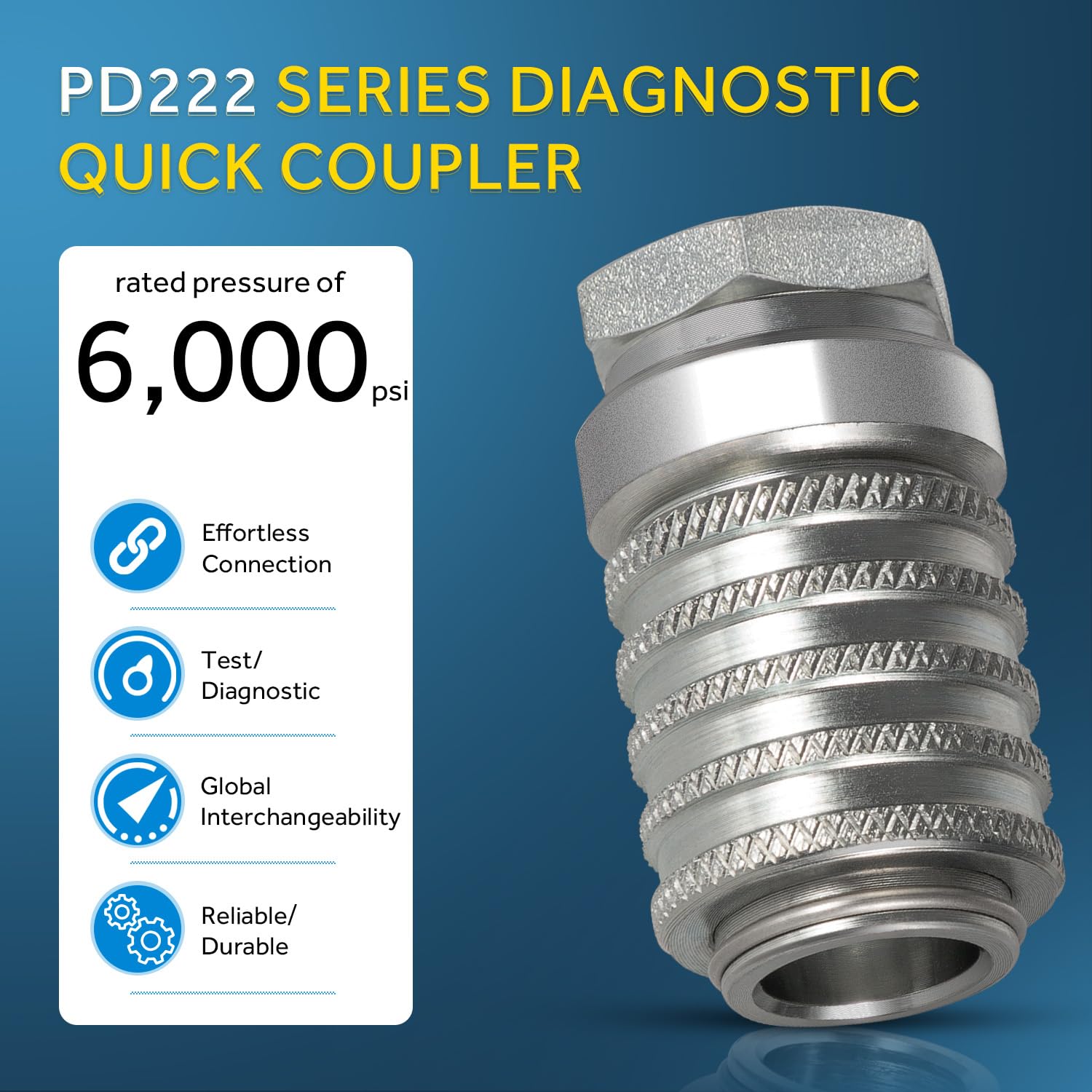 Stalowy port testowy PD serii PD222 i sprzęt diagnostyczny szybkozłączka z żeńskim gwintem do rury, rozmiar korpusu 1/8" - rozmiar gwintu NPTF, długość 4,2 cm