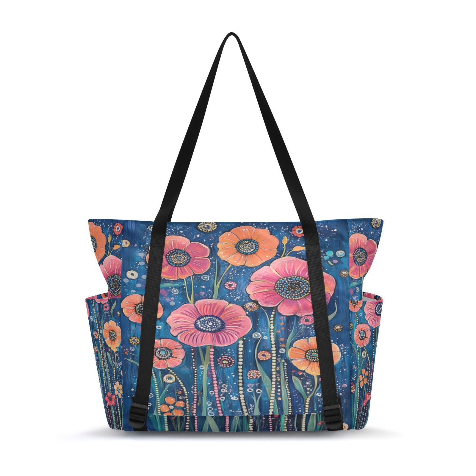 Lxqimora Floral Poppy Plant Yoga Mat Bag for Women Water-Resistant Gym Bag with Yoga Mat Holder Tote Bag for Office Gym Travel Yoga