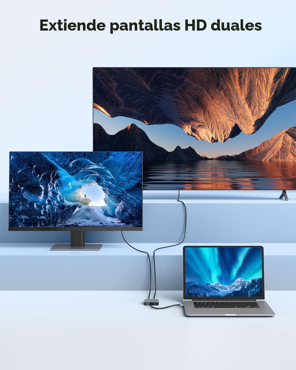 ABLEWE Adaptador USB 3.0 a HDMI Dual con Puerto USB 3.0, Cable convertidor de gráficos de Audio y vídeo HDMI a USB para Laptop, Monitor de Escritorio, TV, Compatible con Mac OS, Windows