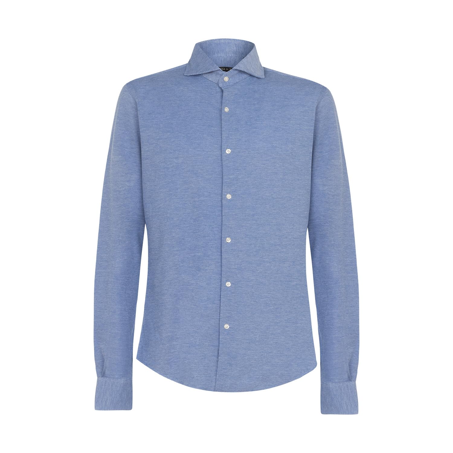 Bottega del Sarto Camicia Celeste Super Slim Fit in Jersey di Cotone Elasticizzato con Collo Francese Sartoriale