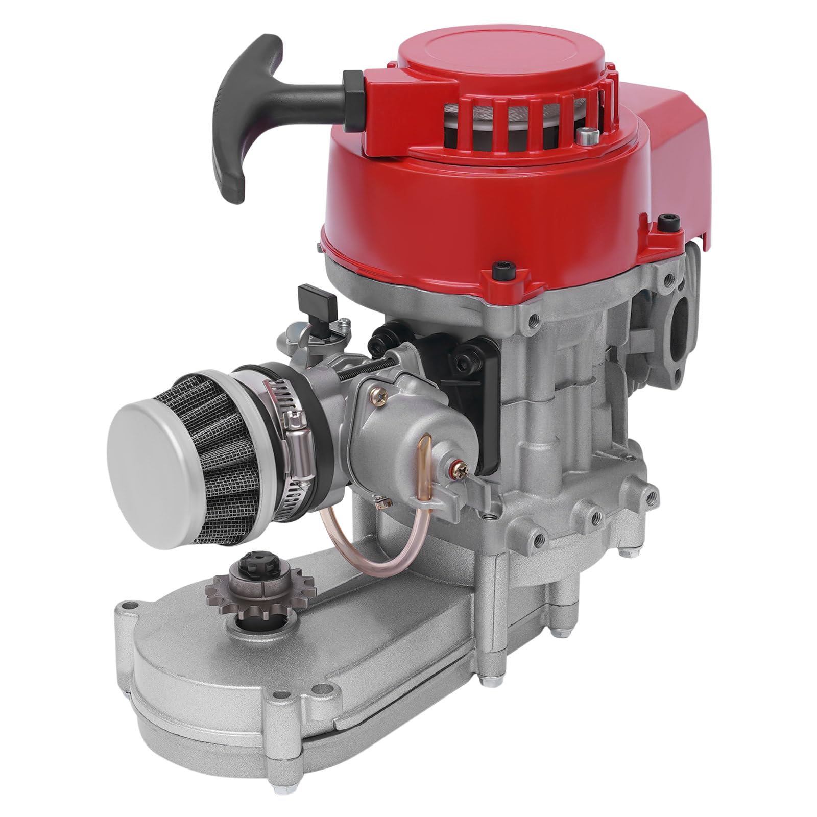 Motore 49cc Mini Moto, Motore a Due Tempi Monocilindrico, Raffreddato ad Aria, 1,7kW/3PS,Carburatore a Galleggiante,Avviamento a Fune Automatico,Alta Potenza e Durata,Compatibile Pocket Bike