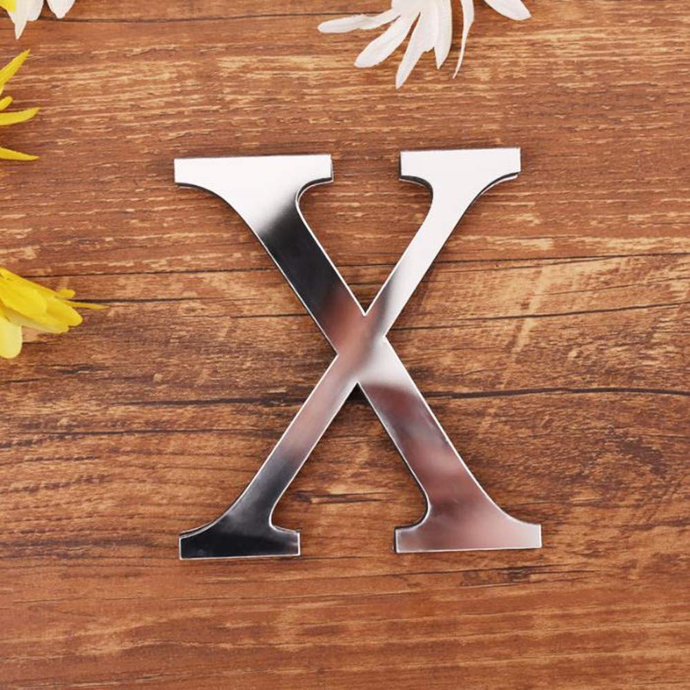 Freeas X Diy Alphabet Letters,3D Acrylic Mirror Wall Stickers 26 Letters Heart & Shape Arbitrary Collocation Room Nursery Hanging Decor For Home Office Wedding Party (X)