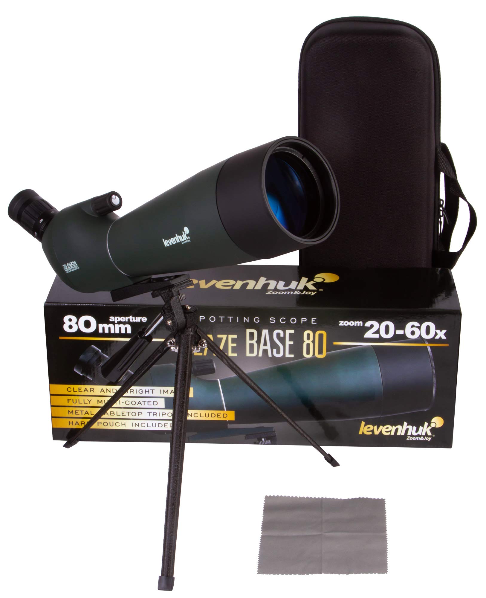 Catalejo Portátil Levenhuk Blaze Base 80 con Óptica de Vidrio BK-7, Trípode Metálico de Mesa y Estuche, para Observar la Vida Silvestre, y Paisajes Urbanos y Naturales