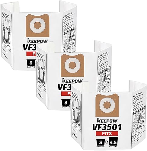 Paquete de 3 bolsas VF3501 Ridgid Shop VF3501, compatibles con aspiradora Ridgid & Workshop de 3 a 4.5 galones, bolsa de aspiradora húmeda y seca