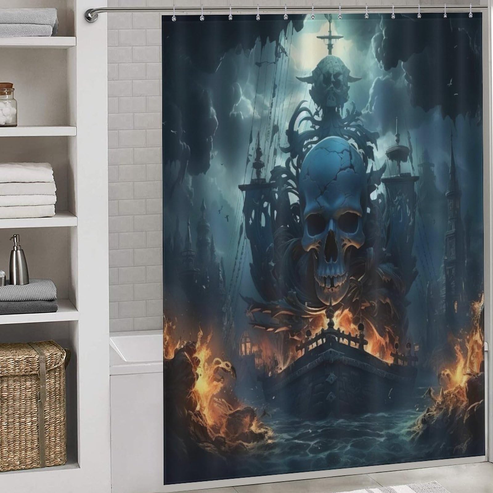 Rideau de douche navire pirate en textile haut de gamme imperméable avec 12 crochets